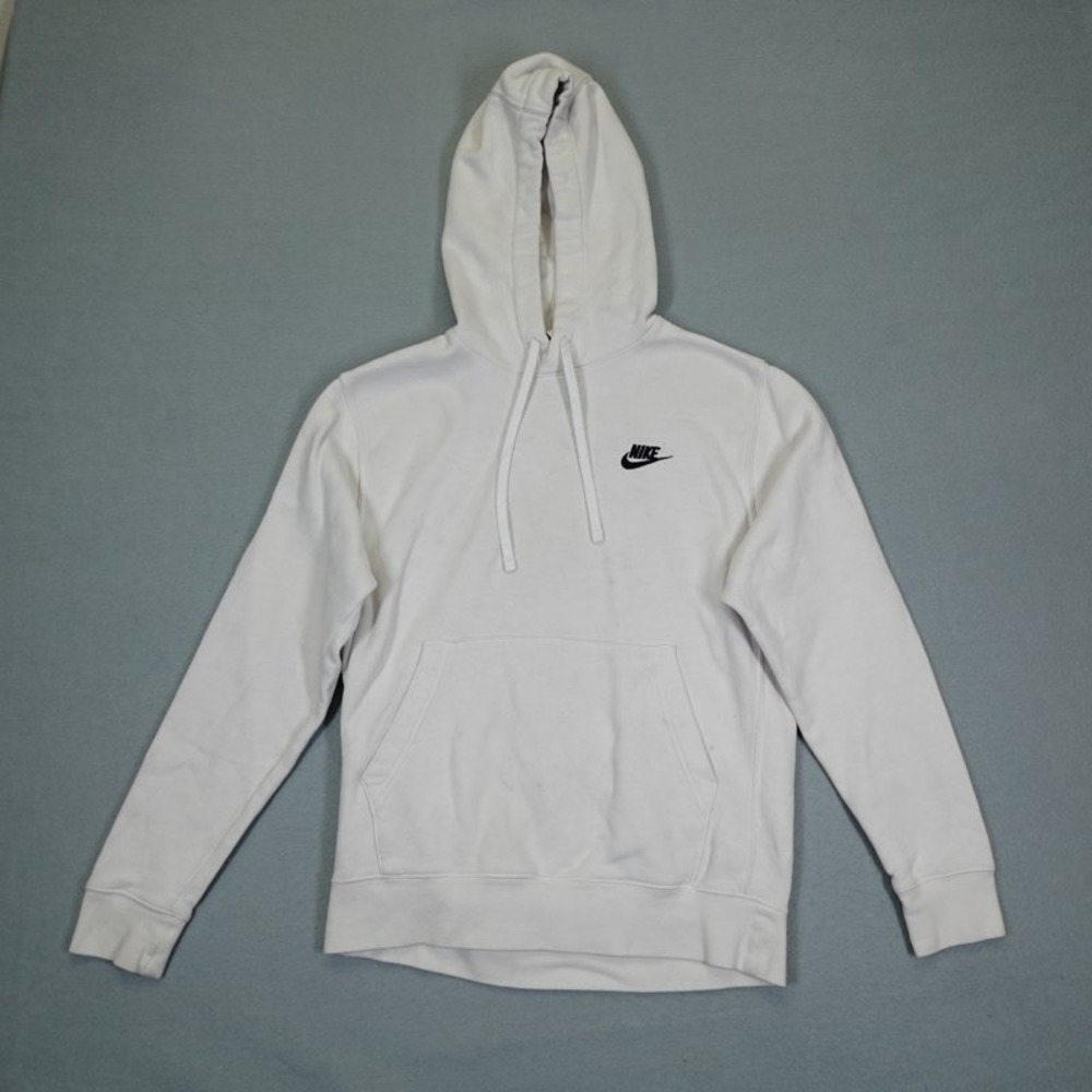 Nike Hoodie Mens S White Club Fleece Pullover Embroidered Logo Sportswear Casual